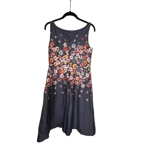 LOFT Dress Womens Size 4 Blue Floral Fit & Flare - Picture 6 of 8